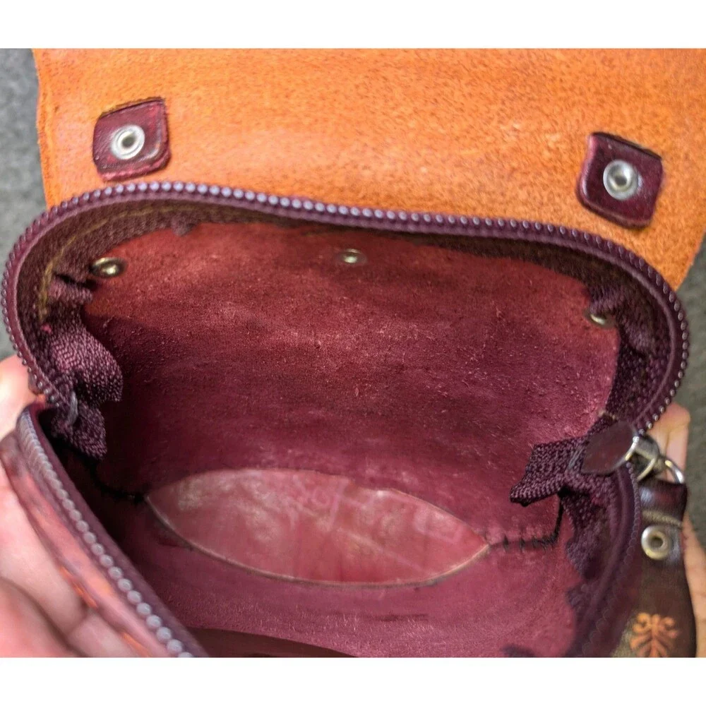 Hand Tooled Leather Owl Crossbody Purse Boho Hippie Festival Shoulder Bag Vtg